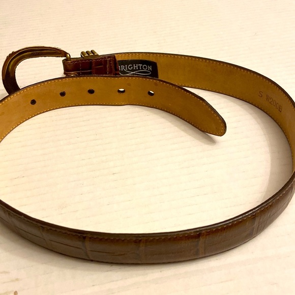 Brighton Women Size Small Brown Five Holes Adjustable Croc Style Gold Metal Belt - Picture 6 of 8